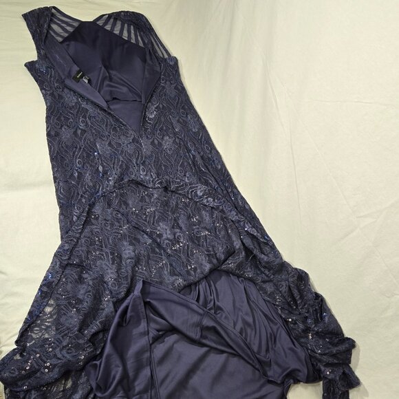 R & M Richards Mother Of The Bride BLUE Sequined Lace Sheer Formal Dress Size 16 - Picture 8 of 17